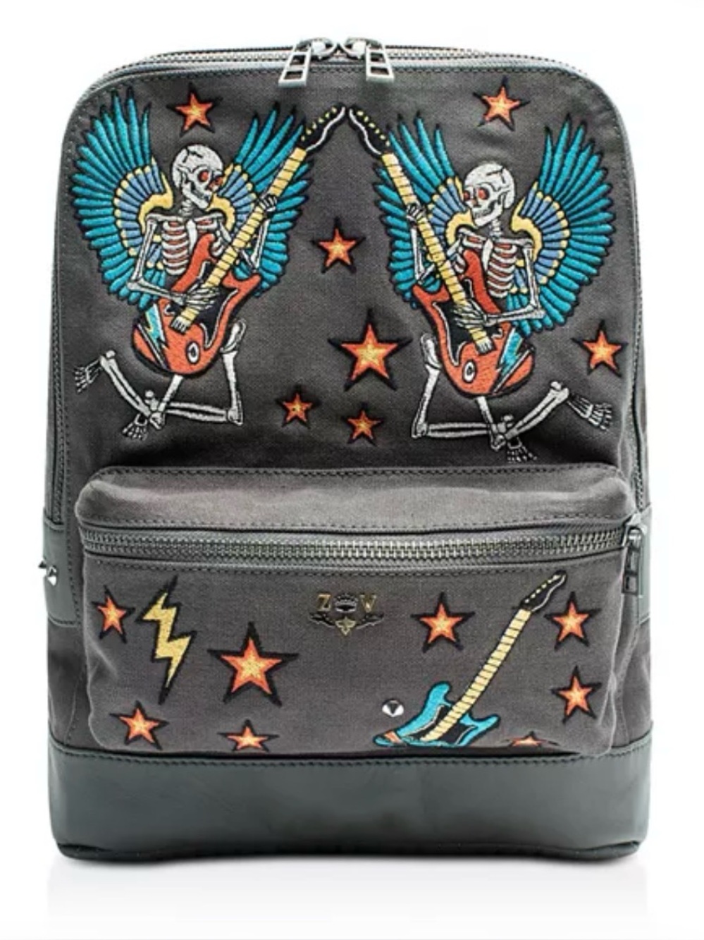 Zadig & Voltiare Arizona Rock-Embroidered Grey Leather Backpack-NWOT